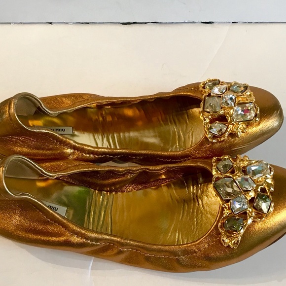 Miu Miu Shoes - Miu Miu Jeweled Metallic Ballerina Flat. Size 38